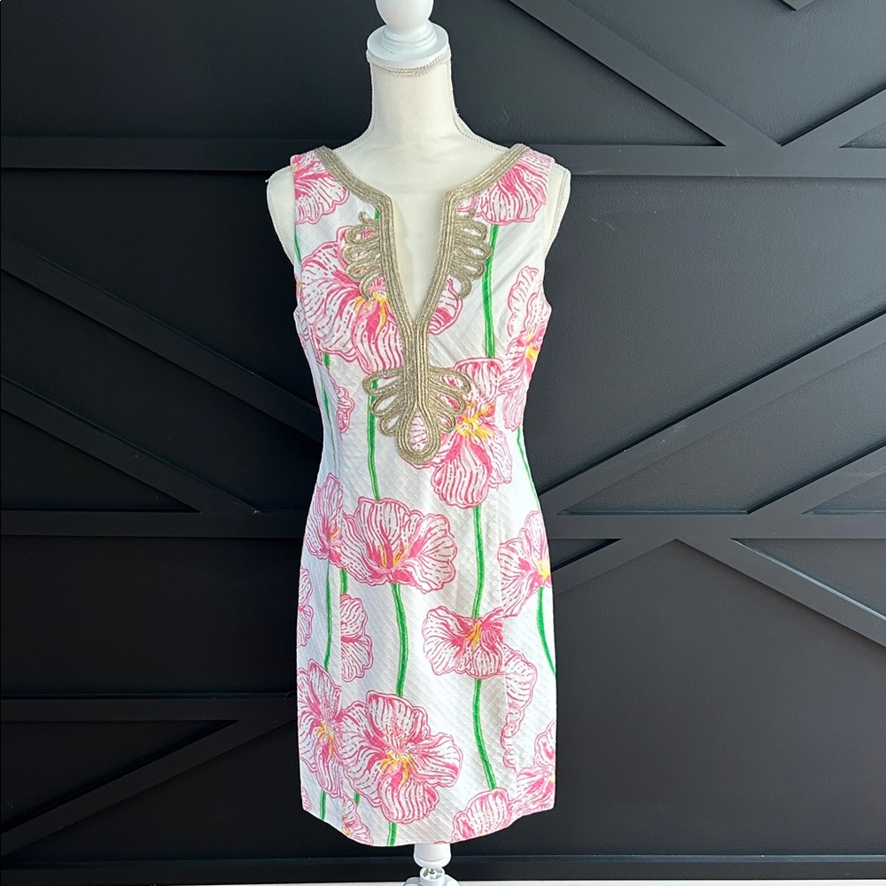 Lilly Pulitzer Pink and Green Floral Dress, Size 8